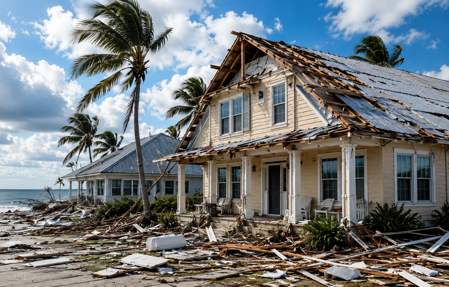 Florida home with storm damaged roof